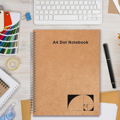 A4 Dotted Journal Notebook, 2 Pack Large Spiral Dot Grid Notebook, 200 Pages 100gsm Thick Dot Grid Paper Journal for Sketching Writing Taking Note and More - Kraft Brown Cover, 8.5" x 11" - color: Dotted