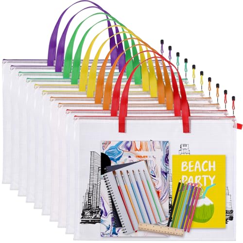 Reginary 10 Pcs Art Portfolio Bags 19x25, Waterproof PVC Zipper,Colorful | Poster Storage Portfolios for Teachers Artists Students, Classroom Bulletin Board Supplies, Art Organizer, Protects Drawings - color: Colorful