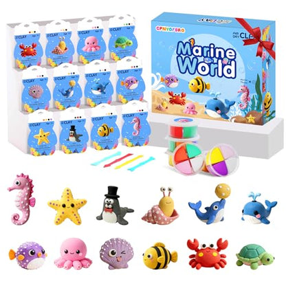 Air Dry Clay Kit - 12 Marine Animal Modeling Clay for Kids, Complete DIY Clay Craft Set with Sculpting Tools & Step-by-Step Tutorials, Ultra Soft & Non-Sticky Clay, Children's Day Gift Ideas - color: Clay Marine Kit