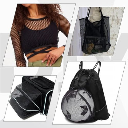 Black Mesh Fabric 59 x 29.5 Inch Mesh Netting Stretchy Power Meshes Fabric for Sewing Crafts Netting Clothes Shopping Bag Backpack Pocket and Straps