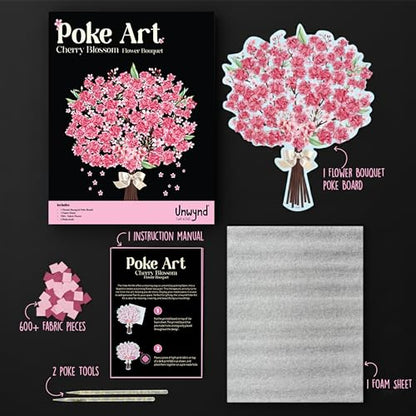 Unwynd Poke Art Cherry Blossom Flower Bouquet Kit for Adults, Women & Teens | Hobby activity, brain puzzles, adult, 12 illustration sheets, 12 pages of stickers, 12 colour pages Rubbing Plates & Supplies - style: Cherry Blossom
