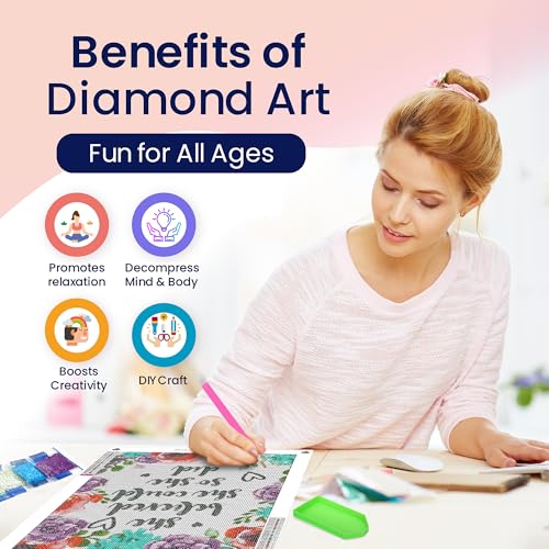 Modern Merch Inspirational Diamond Art for Adults DIY Motivational Quote Wall Art Floral 5D Diamond Painting for Adults, Flowers Cross Stitch Gem Art, Round Drill 12x16 - color: She Believed