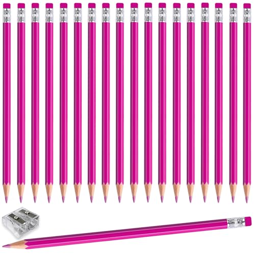 Adhere 25pcs Checking Pencils Erasable colored Pencils Pre-Sharpened #2 HB,for Checking Tests Grading,Map Coloring, editing Office Favors,including a Free sharpener. (Peony Red) - color: Peony Red