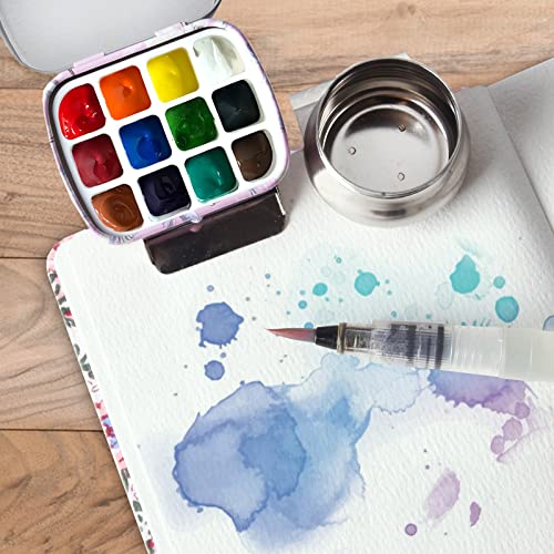 Portable Travel Watercolor Palette, Mini Metal Tin Box,12-Well Empty Tins - color: Outdoor Painting Set-pink Crane