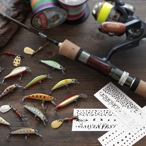 6 Pieces Lure Stencil Kit Fishing Lure Airbrush Stencil Reusable Milky Translucent Plastic Painting Template (Style B) - style: Style B