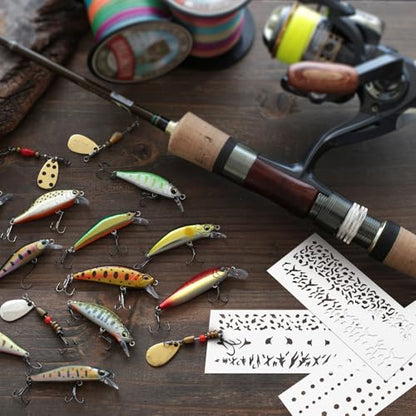 6 Pieces Lure Stencil Kit Fishing Lure Airbrush Stencil Reusable Milky Translucent Plastic Painting Template (Style B) - style: Style B