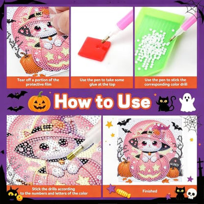 Cat Diamond Art Painting Kits for Kids with Frame Ages 4-8-12 (7x7 inch) - color: CC1208