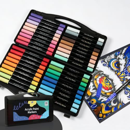 36 Colors Acrylic Paint Markers,Paint Pens Acrylic Markers Brush Tip | chool Supplies Large Capacity Coloring Markers for Rock,Wood,Fabric,Glass, Canvas,Ceramic,DIY Paint Markers 36pcs - size: 36 COLOR