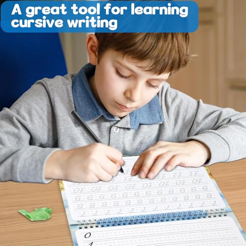 gisgfim Grooved Cursive Handwriting Workbook Magic Reusable Grooved Cursive Handwriting Practice Guided Tracing with Disappearing Ink Pens for Beginners Kids Learning Activities Supplies (Number) - style: Numbers