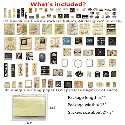 TIYPKE 200pcs Aesthetic Stickers - Vintage Scrapbook Stickers for Journaling, Bullet Journals, Scrapbooking, Space & Moon Themes