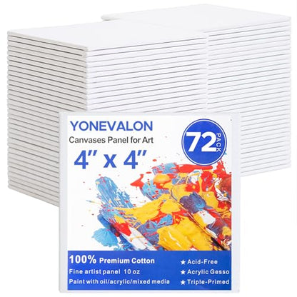 Mini Canvas for Painting 4x4 inch, 72 Pack Small Paint Canvases Bulk | Acrylic Oil Painting Canvases, Blank Canvas Panels, Gesso Primed Acid-Free 100% Cotton - size: 4"x4" - 72pcs