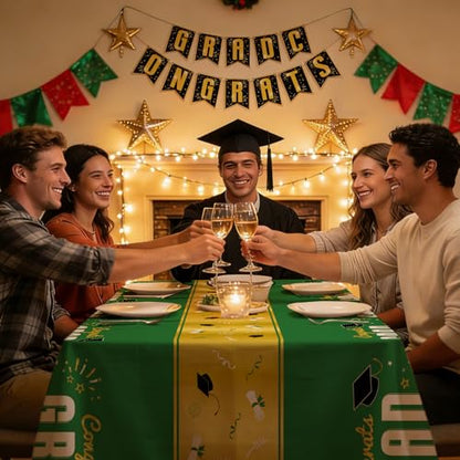 4 Pack Graduation Tablecloth 54"x108" Disposable Plastic Tablecloths Gongrats Grad Tablecover for Graduation Party Supplies (Green) - color: Graduation Green