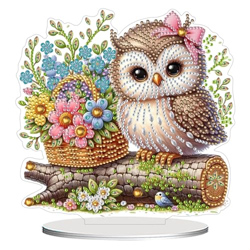 ACSAUMMY 5D Diamond Art Kits for Adults, DIY Diamond Art Painting Desktop Gem Art Tabletop Animal Owl Diamond Arts and Crafts for Adults Stand Up Gem Desk Painting Kit Room Office Decor - color: Owlbaby