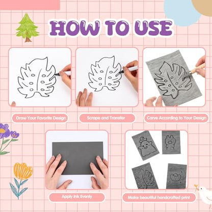 MotiMind 6 Pcs 6 x 8 Inch Linoleum Block Rubber Stamp Carving Blocks | Soft Linocut Blocks, Soft Linocut Plates, Printmaking, DIY Art Craft, Projects and Scrap, Gray
