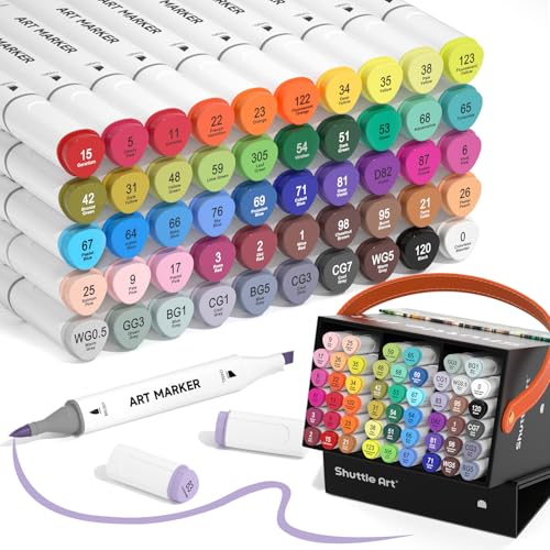 Shuttle Art Alcohol Markers Brush tip, Dual Tip Brush & Chisel Tip Art Marker Set, 50 Colors plus 1 Blender Permanent Marker Pens with Case Perfect for Illustration Students Adults Coloring - color: Assorted