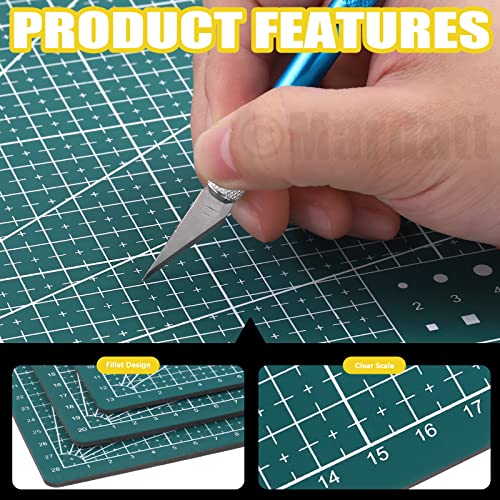 3Pcs A3 A4 A5 PVC Self Healing Cutting Mat with Precision Carving Knife, 5-Ply Double Sided Non-Slip Cutting Board Mat with Grid for Crafts Sewing Quilting Fabric（Green）