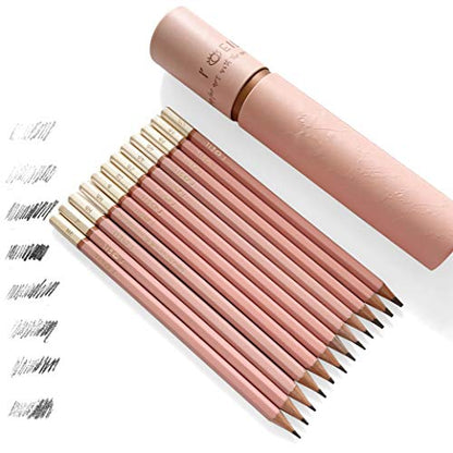 L'oeil Professional Soft Graphite Sketching Pencils Set of 12 (Selected 3H-10B) in Incense Cedar Wood for Pencil Drawing, Sketching, Shading for Beginners & Pros (Pink)