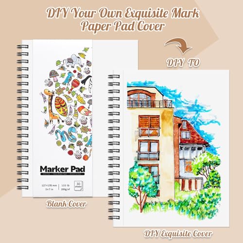 5×7 Marker Paper Pad, 30 Sheets, 200gsm Double-Sided Bleedproof Paper | Acid-Free Smooth Paper, Spiral Bound with Tear Line, Lay-Flat Design, for Alcohol Markers, Pens, Acrylics & Sketching - size: 5×7 Inch (1 Pack)