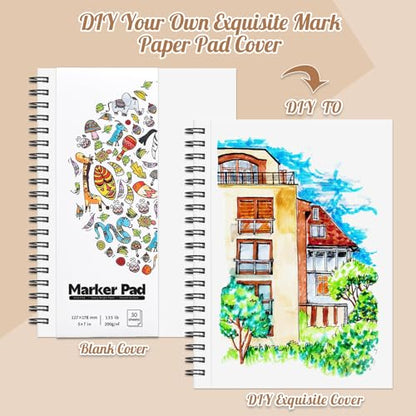 5×7 Marker Paper Pad, 30 Sheets, 200gsm Double-Sided Bleedproof Paper | Acid-Free Smooth Paper, Spiral Bound with Tear Line, Lay-Flat Design, for Alcohol Markers, Pens, Acrylics & Sketching - size: 5×7 Inch (1 Pack)
