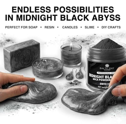 BALTIC DAY Midnight Abyss Black Mica Powder 2 oz (56g) – Deep Black Pigment for Epoxy Resin, Soap Making, Candle Dye, Slime, Nail Art, Bath Bombs, Acrylic Pouring & Crafts - color: Midnight Abyss