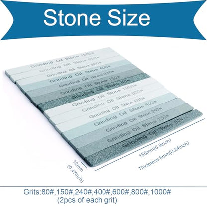 Sharpening Stone Sticks,14pcs Flat Square Green Carbon Oilstone Sanding Stone for Sharpening Cutting tools, Honing Steel Tool (5.9 * 0.47 * 0.24Inch) - size: 5.9*0.47*0.24Inch