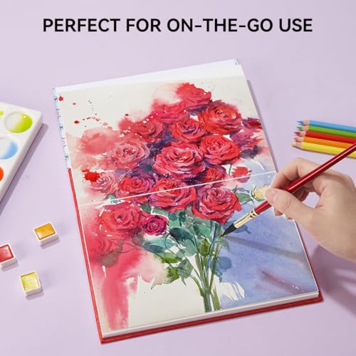 Arrtx Watercolor Sketchbook, 8.27x5.79 Hot Press | 140LB/300GSM, 100% Cotton, Hardcover, 24 Sheets. Ideal Travel Notebook for Artists, Adults, and Students - size: 8.27x5.79''