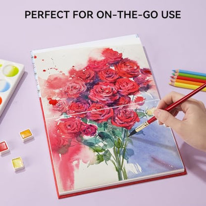 Arrtx Watercolor Sketchbook, 8.27x5.79 Hot Press | 140LB/300GSM, 100% Cotton, Hardcover, 24 Sheets. Ideal Travel Notebook for Artists, Adults, and Students - size: 8.27x5.79''