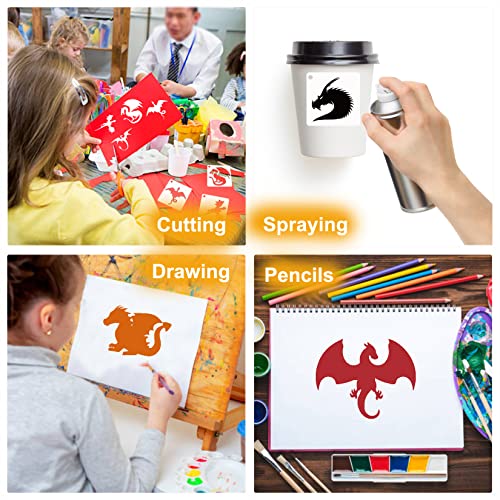Small Stencils for Painting on Wood Burning Reusable, 3 Inch Reusable Stencil for Craft Ornament Paint Template Stencils for Wall Card Rock Wood Signs Coasters Canvas Home Decor (Dragon) - style: Dragon