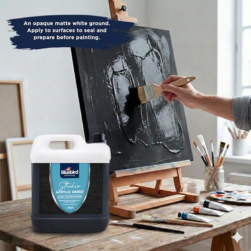 BLUEBIRD Studio Acrylic Gesso - Liquid Gesso Primer for Arylic Painting, Surface Prep Medium (Black, 135.2 Fl Oz)