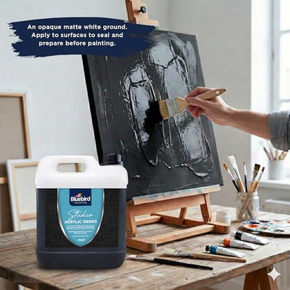 BLUEBIRD Studio Acrylic Gesso - Liquid Gesso Primer for Arylic Painting, Surface Prep Medium (Black, 135.2 Fl Oz)