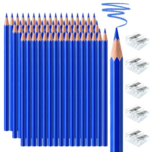 50 PCS blue Colored Pencils, Pre-sharpened Professional Wooden Art Pencils Set for Artists Painting | Premium Drawing Sketching Supplies - color: blue