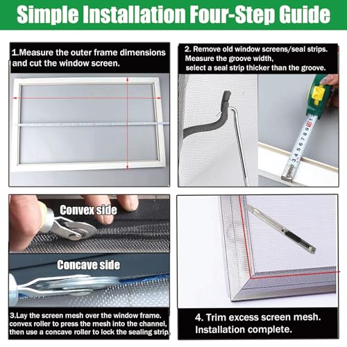 Screen Repair Kit & Window Screen Replacement Kit with Spline Roller Tool, Spline Removal Hook, Screen Cutter - Easy to Use 5-in-1 Tool for Screen Door Repair, Windows, Patio & Sliding Doors - size: 5 in 1