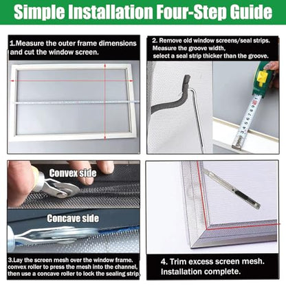Screen Repair Kit & Window Screen Replacement Kit with Spline Roller Tool, Spline Removal Hook, Screen Cutter - Easy to Use 5-in-1 Tool for Screen Door Repair, Windows, Patio & Sliding Doors - size: 5 in 1