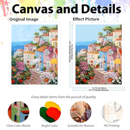 Paint by Numbers Kit for Adults, Adult Paint by Number Kits 16x20 Inch - color: Seaside Town