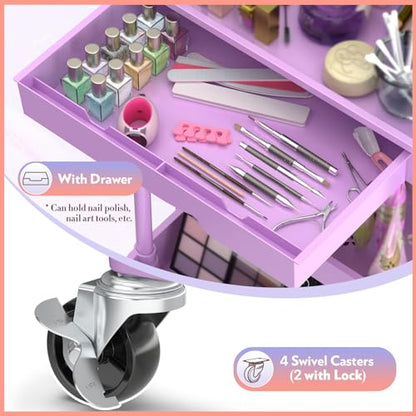 SUNALLY Makeup Cart Organizer with Drawer,3 Tier Rolling Makeup Cart,Purple - color: Purple, size: 3 Tier