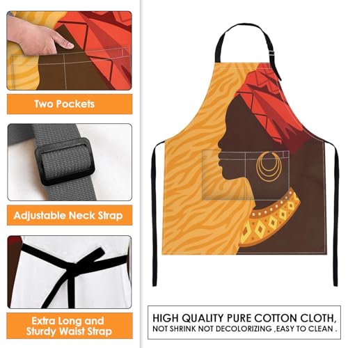 Britimes Apron with Pockets, 32x28 inch, for Women Men, African Woman - color: African American Woman