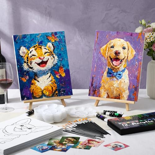 Cholemy 36 Pcs Paint and Sip Kit Gift for Adults 8''x10'',Animal | Pre Drawn Canvas, Painting DIY Afro Acrylic Painting Kit, Wood Easel Brushes, Date Night Bulk, Summer Halloween Party - style: Animals