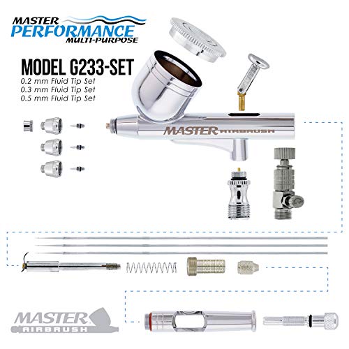 Master Airbrush G233 Performance Pro Airbrush Kit with 3 Nozzle Sets, Hose - size: Hose Included