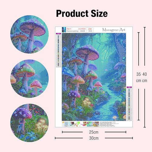 Muzagroo Art Diamond Paintings Kits for Adults 5D Round Full Drill Diamonds Art Kits for Beginners Diamond Art Paintings Gem Paintings Diamond Dots Kits 30x40cm (Mushroom) - color: Mushroom