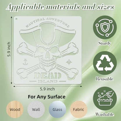 Skull Pirate Stencils for Crafts Reusable 15Pcs Stencils(5.9X5.9 Inch) - color: Skull 5