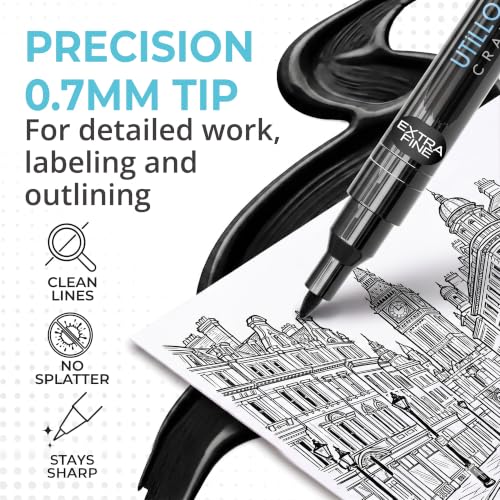 Utillo Craft Black Paint Pen (8-Pack), 0.7mm Extra Fine Black Paint Markers - color: Black