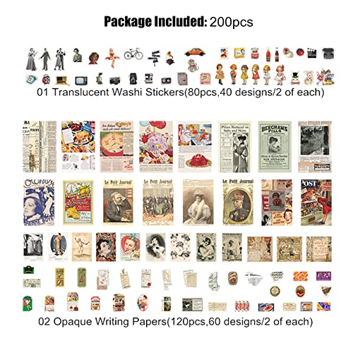 Esweny 200PCS Vintage Scrapbooking Supplies Kit for Journaling,Junk Journal Planners Aesthetic Cottagecore Room Decor Wall Art Collage Album (Retro Memory) - style: Retro Memory