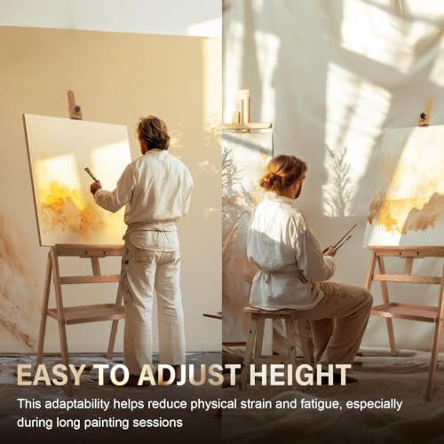 Large Solid Beech Wood Painting Easel H-Frame with Storage Plate - color: Nature Light