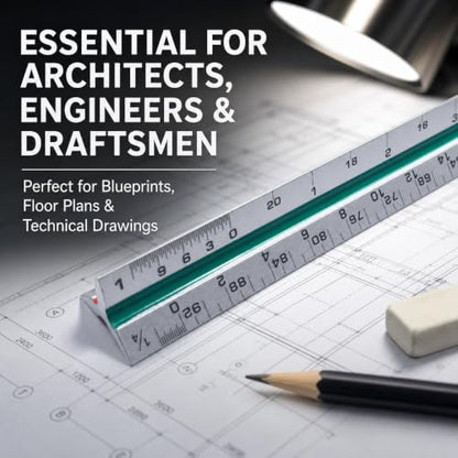 12 Inch Architectural Scale Ruler – Aluminum Architect Scale, Color-Coded for Drafting, Blueprint Reading & Drawing – Ideal for Engineers, Draftsmen & Students,1 Pack