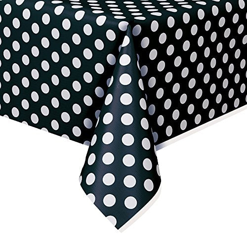 Black Dots Rectangular Plastic Table Cover (54" x 108") 1 Count - Elegant Design & Premium Quality, Ideal For Parties, Events & Everyday Use - color: Midnight Black