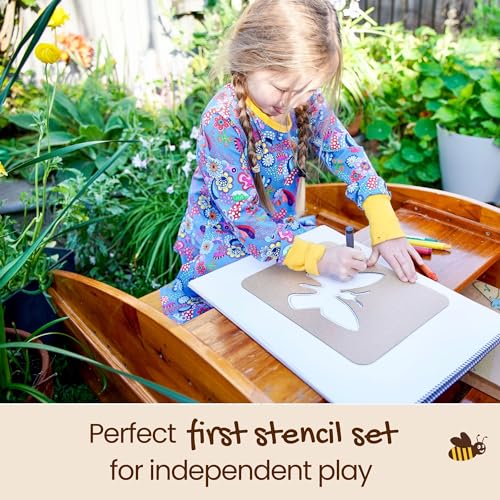 Honeysticks Kids Activity Set - 6 Stencils and Jumbo Beeswax Crayons (8 Pk) | Art Set for Ages 3-5 - Non-Toxic Crayons (8 Pack) Plus 6 Large Stencils - Easy to Use - Preschool Drawing and Coloring, Gift