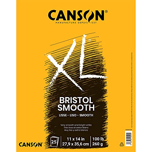 Canson XL Series Bristol Paper, Smooth, Foldover Pad, 11x14 inches, 25 Sheets (100lb/260g) - Artist Paper for Adults and Students - Markers, Pen and Ink - size: 11x14, style: Bristol, Smooth