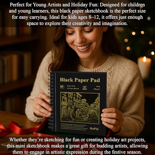 SuFly Black Paper Drawing Pad, 60 Sheets Large Sketch Book 11x14, Spiral Bound - Hardcover,90lb/150gsm Black Paper Notebook for Gel Pens. - color: Black, size: 11-x-14-inch:1 Pack