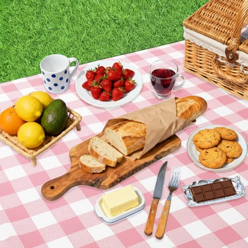 Oigco Pink Gingham Tablecloth - 3 Pack 54" × 108" Rectangle Disposable Pink and White Checkered Tablecloth, Picnic Table Cover for Party, Wedding, Birthday - color: Pink Gingham