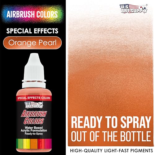 U.S. Art Supply Ready to Spray Special Effects Orange Pearl Acrylic Airbrush Paint - 1oz Bottle, Professional Grade Non-Toxic Water-Based Colors for Vibrant & Permanent Results - color: Orange Pearl, size: 1 Fl Oz (Pack of 1)